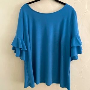 Anna Sui for INC International Concepts 2X blue ruffle sleeve blouse Macys EUC